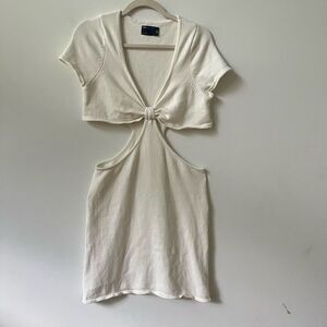 Asos Design Women's White Knitted Knot Front Cut Out Detail Mini Dress Size 12